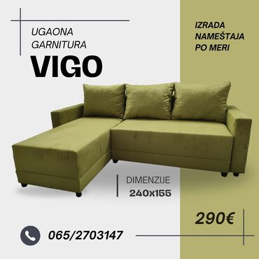 sofe: Ugaona garnitura "ViGo" Krajnjih dimenzija 240x155 Dvosed se izvlaci