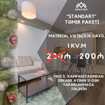 Tikinti və təmir: "STANDART" TƏMİR PAKETİ 1 m² 220 AZN GÖRÜLƏN İŞLƏR: ▪️Divarlar