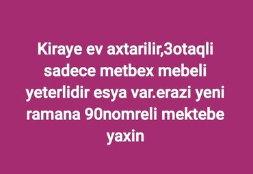 kiraye bileceri: 100 kv. m, 3 otaqlı, Qaz, İşıq, Su