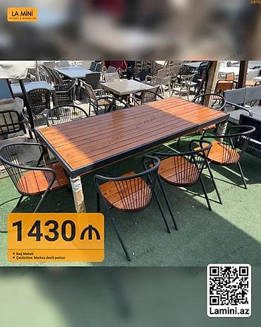 Mebel: Bağ mebeli dəsti – 1 masa + 6 stul - Dizayn: Təbii ağac üstlü — 1