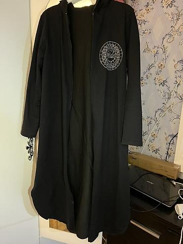 qara jaket: Hicabli qadinlar ücün.Qadın uzun kardiqan/kapüşonlu üst geyimi - — 2