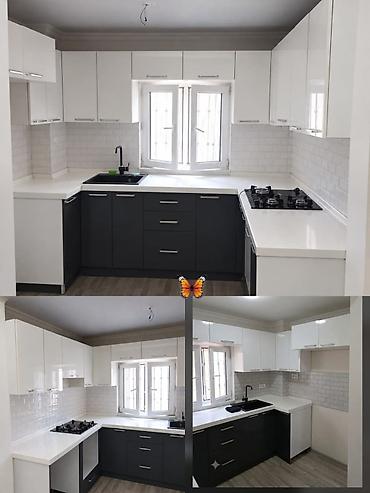 Akril mətbəx mebeli 580m üstü mərmər üzerinde keramika qaz keramika