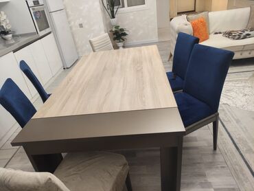 ucuz taxta: Qonaq otağı üçün, İşlənmiş, Kvadrat masa, 6 stul