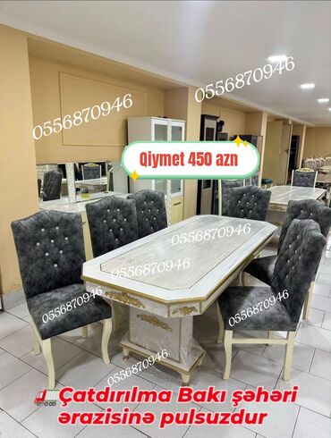 Masa və oturacaq dəstləri: Qonaq otağı üçün, Yeni, Açılan, Dördbucaq masa, 6 stul — 26