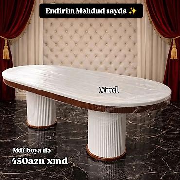 Oval formal süfrə masası - Dizayn: Oval üst, iki silindrik sütun