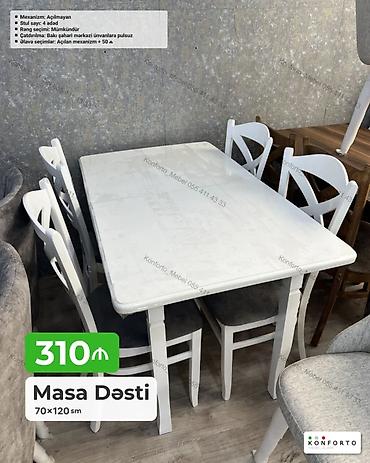 Məhsul: Masa Dəsti Ölçü: 70×120 sm Mexanizm: Açılmayan Stul sayı