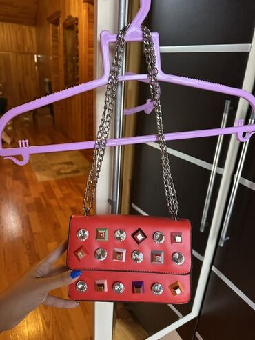 Çantalar: Zəncirli çiyin çantaları seti - Model 1: Qırmızı rəngdə mini çiyin — 4