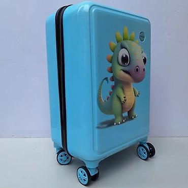 Rančevi, torbe i koferi: Dečji kofer na točkiće – plavi sa motivom dinosaurusa - Tvrda školjka — 9
