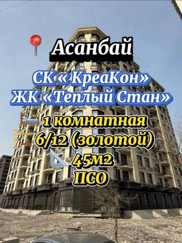 Продажа квартир: 1 комната, 45 м², Элитка, 6 этаж, ПСО (под самоотделку)