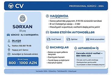 pover isci axtariram: Şirkət sürücüsü, 33 yaş, stajı 9 il, Nəqliyyat təmin edilir — 1