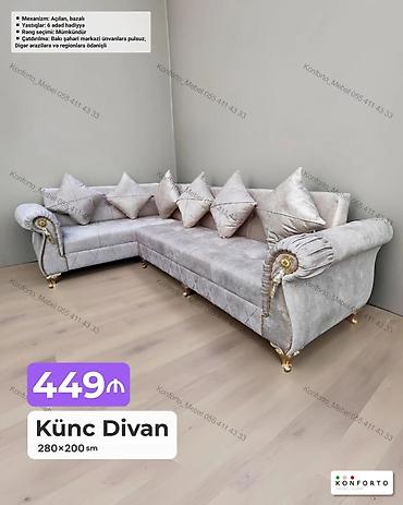 Künc Divan – 280×200 sm - Mexanizm: açılan, bazalı (yataq funksiyası