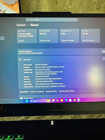 asus 4060: İşlənmiş ASUS TUF Gaming, 15.6 ", Intel Core i5, 512 GB, Pulsuz çatdırılma — 2