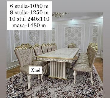 stul uzu: Klassik üslubda yemək otağı dəsti - Masa: 240x110 sm ölçülü, mərmər — 1