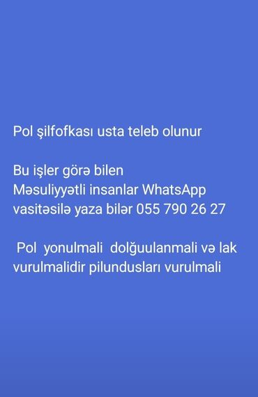 Hovuzlar: Taxta döşəmələrin yonulması, dolğulanması və laklanması Təsvir: -