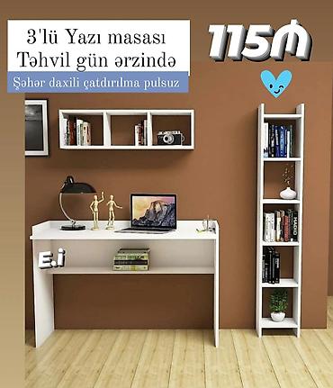 3-lü yazı masası dəsti - Minimalist dizaynlı ağ rəngdə 3 hissədən