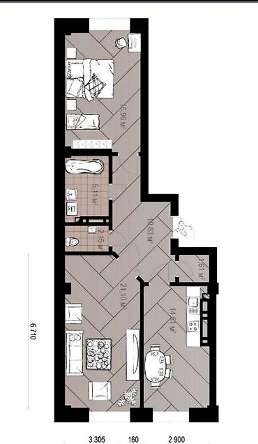 brk group: 2 комнаты, 71 м², Асанбай мкр Элитка, 12 этаж, ПСО (под самоотделку) — 2