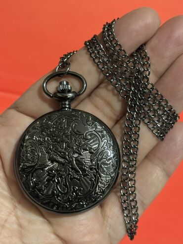 Əntiq saatlar: Klassik cib saatı – qara metal korpus və zəncir - Dizayn: Qapaqlı — 4