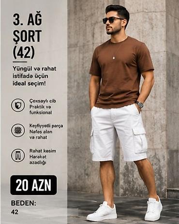 Ağ kişi şortu – ölçü 42 - Yüngül və rahat istifadə üçün ideal seçim -