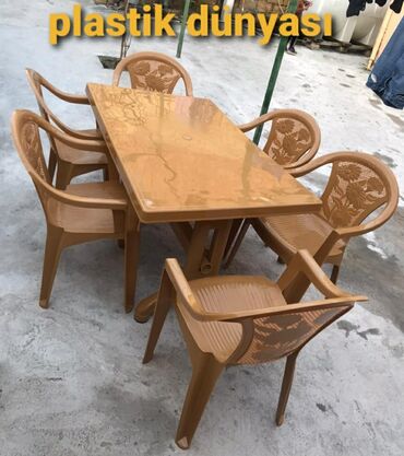 plastik stol stul: Keyfiyyətli masa oturacaq dəsti 130x80 sm masa Şəhəriçi çatdırılma