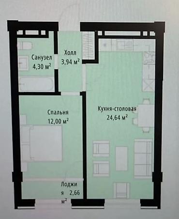 barakat: 1 комната, 49 м², Кок-Жар мкр Элитка, 2 этаж, ПСО (под самоотделку) — 6