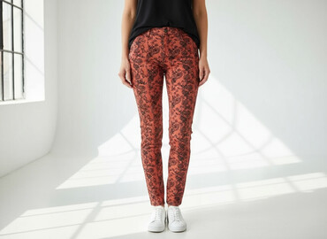 spodnie hello kitty świąteczne: Skinny, Material trousers for women, size L