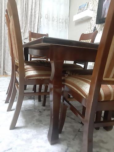 islenmis masa: Qonaq otağı üçün, İşlənmiş, Açılan, Dördbucaq masa, 6 stul — 5
