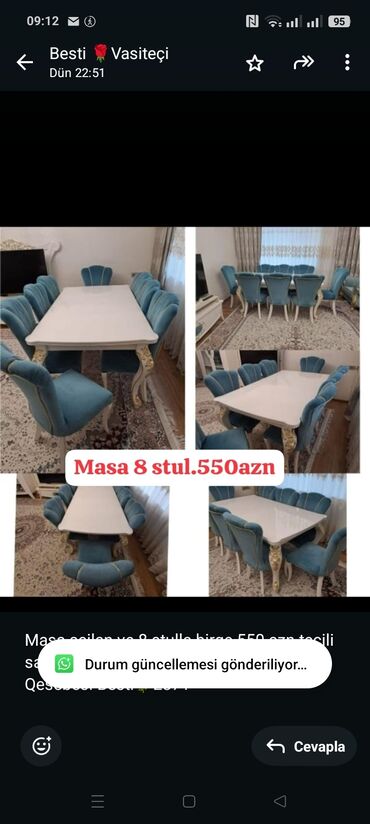 Mətbəx mebeli: Masa acilan ve 8 stulla birge 550 azn tecili satilir Yaxs veziyetdedr