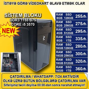 planset tablet: Sistem Bloku "DDR3 1155 B75/Core i5 3570/SSD" Ofis üçün Sistem Bloku
