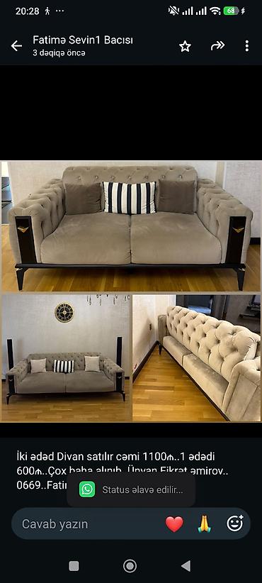 İki ədəd Divan satılır cəmi 1100₼. 1 ədədi 600₼. Çox baha lalafo.az -da İki ədəd Divan satılır cəmi 1100₼. 1 ədədi 600₼. Çox baha