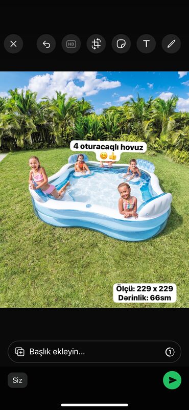 su baseni: 🌞İntex hovuzu 🌊 📐Ölçü: (229 x 229) 🔹Dərinlik 66sm 🔹İstehsal: Avropa🇪🇺