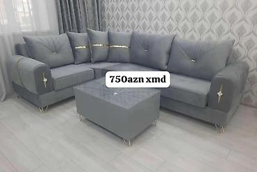 restoran stullari: Boz rəngli L formalı künc divan dəsti - Zərif qızılı detallar və — 1