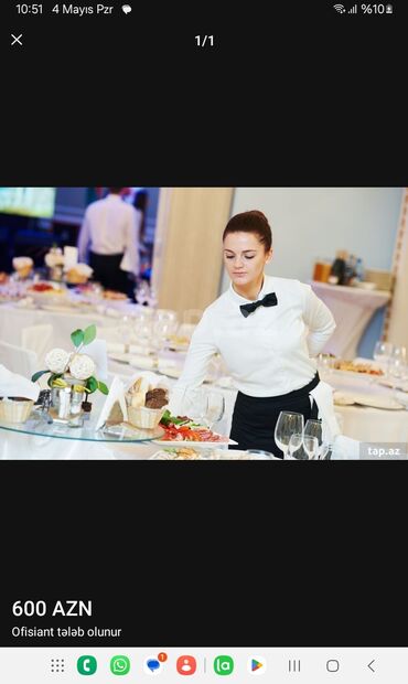 part time ofisiant: Ofisiant tələb olunur, Kafe, Gündəlik ödəniş, 18-29 yaş, 1 ildən az təcrübə