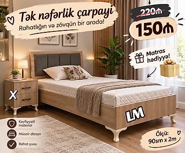 dosekler: Yeni, Təknəfərlik çarpayı, Matras ilə — 2