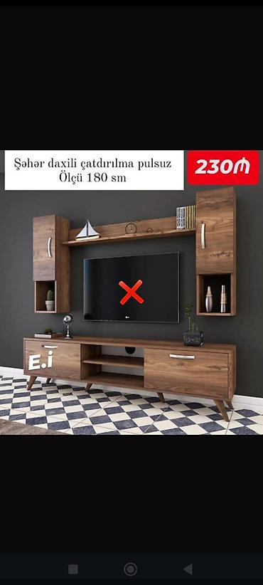 divar rəf: TV stendi və asma modul dəsti - Ümumi ölçü: 180 sm - Rəng/tekstura — 1