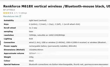 Kompjuterski miševi: Kvalitetni, optički, bežićni, bluetooth, miš RENKFORCE M618X; — 2
