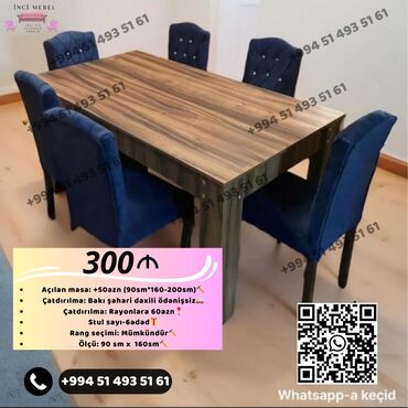 Masa və oturacaq dəstləri: Qonaq otağı üçün, Yeni, Açılmayan, Dördbucaq masa, 6 stul — 19