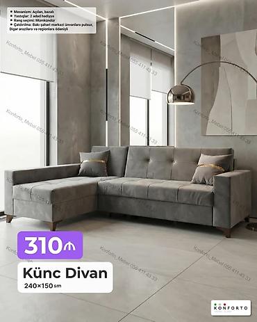 Künc Divan – 240×150 sm - Mexanizm: Açılan, bazalı (yataq funksiyası