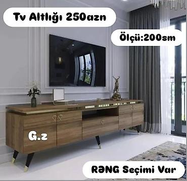 taxta rəf: TV altlığı – 200 sm Qiymət: 250 AZN Rəng seçimi var - Material: taxta — 1