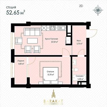 rayan: 2 комнаты, 52 м², Кок-Жар мкр Элитка, 11 этаж, ПСО (под самоотделку) — 4