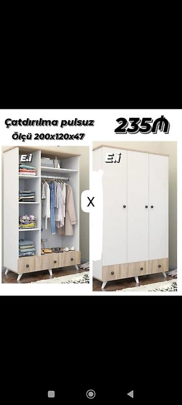 sabalid agaci: 3 qapılı paltar şkafı - Ölçü: 200 x 120 x 47 sm - Rəng və üslub: ağ — 1