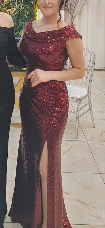 yun şarf: Şıq ziyafət/libas - Model: Payetli uzun ziyafət geyimi - Rəng: Bordo