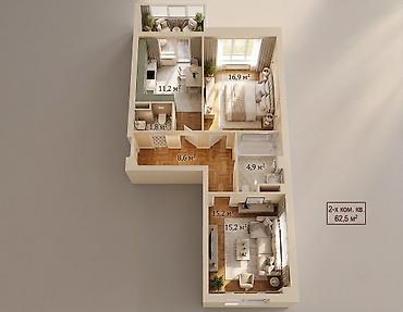 imak: 2 комнаты, 93 м², Кок-Жар ж/м Элитка, 2 этаж, ПСО (под самоотделку) — 3