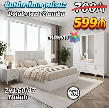 Yataq otağı dəsti – Dolab + taxt + 2 tumbə - Ölçü: taxt 2 x 1.60 / 47