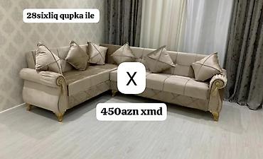 L‑şəkilli yumşaq künc divan dəsti - Klassik dizayn: qızılı ornamentli