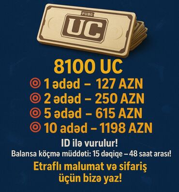 cayka tikis masini qiymeti: PUBG Mobile oyunu üçün nəzərdə tutulmuş UC (Unknown Cash) valyutasının