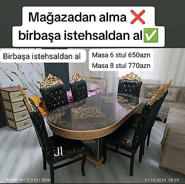 metbext stolu: Qonaq otağı üçün, Yeni, Oval masa, 6 stul — 1