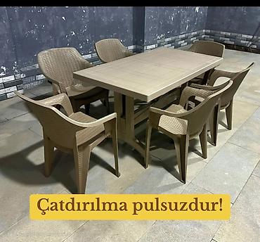 Bağ, çöl masa və oturacaq dəstləri: Yeni, Dördbucaq masa, 6 stul, Açılan, Skameykalar ilə, Plastik, Türkiyə — 6