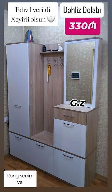 Dəhliz dolabı – 330₼ - Praktik modul quruluş: şkaf, asılqanlı açıq