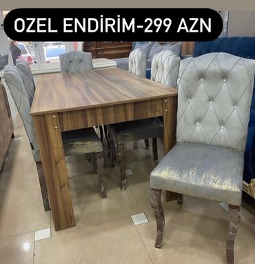 stol ve stul: Dördbucaq masa, Qonaq otağı üçün, 6 nəfər, Açılmayan, Azərbaycan