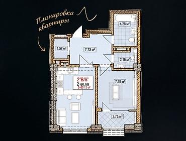 бета 2: Строится, Элитка, 2 комнаты, 60 м² — 2